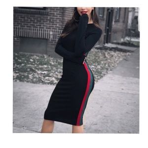 Zara Black Midi Dress Red & Green side